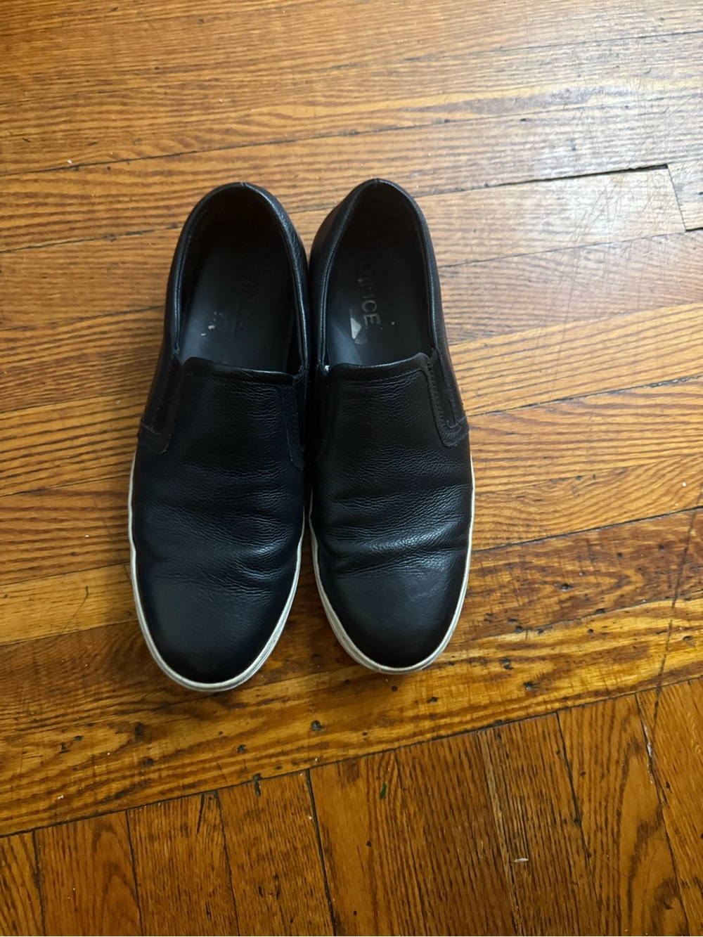 Vince Black Leather Slip-On Sneakers with White Sole